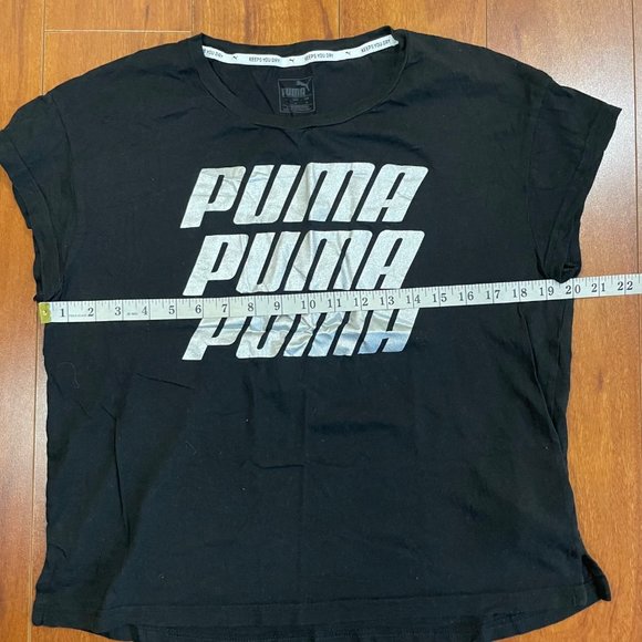 PUMA Womens PUMA Spelled Out Metallic Logo Black Tee Size M - Picture 9 of 11